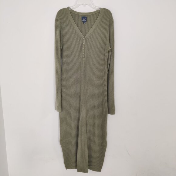 GAP Maternity Women's Dress Size M Olive Knit Ribbed Cotton Stretch Comfy Casual - Picture 1 of 10